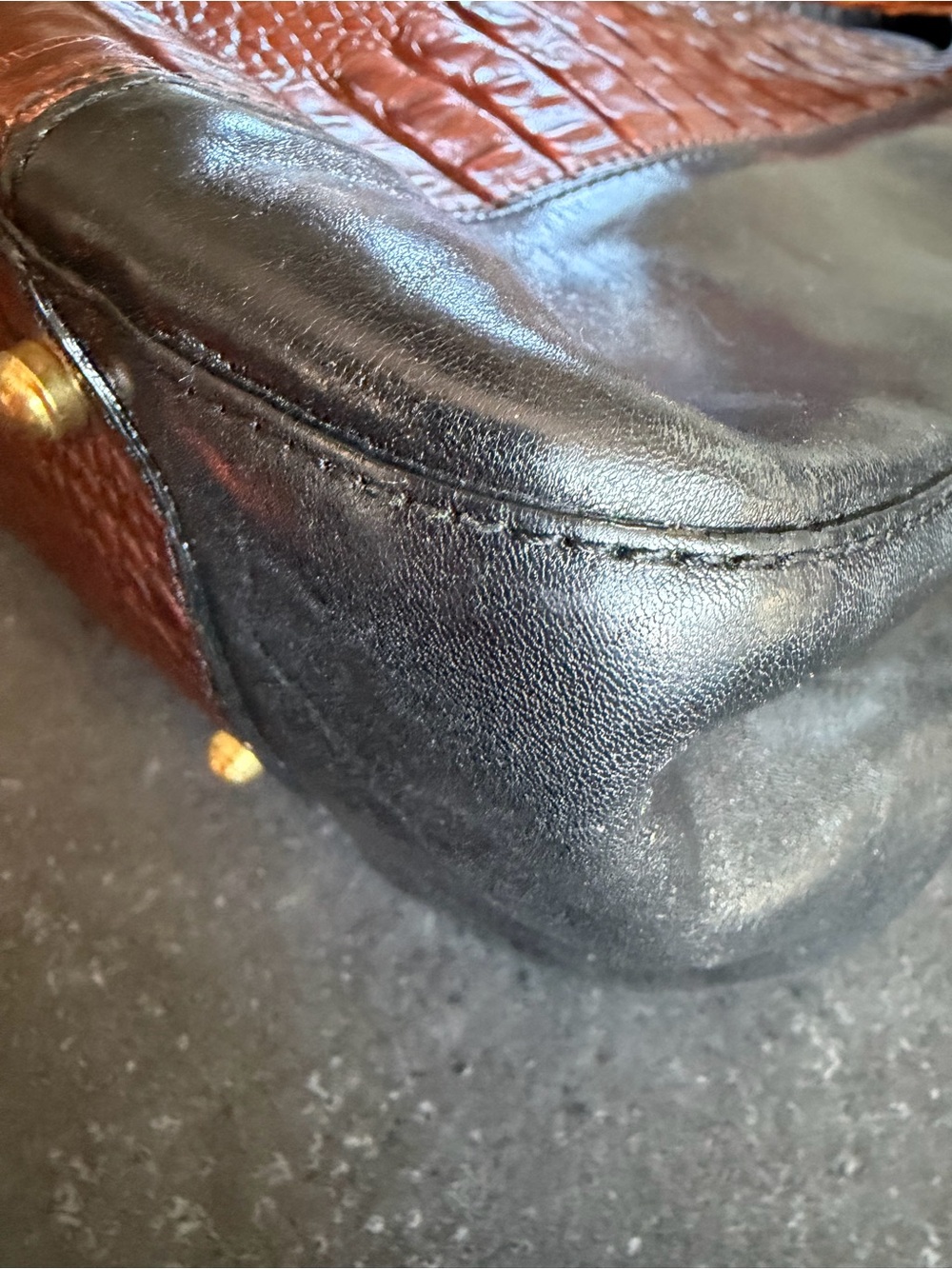 Brahmin Brown Croc Embossed & Black Leather Satchel Shoulder Bag Gold Hardware - Picture 4 of 5